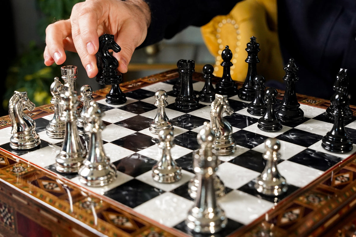 Classic Metal Chess Set with Storage Drawer