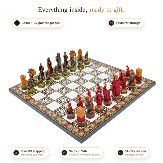 Foldable Mosaic Chess Set – Hand-Painted Pieces – what's included, shipping and returns
