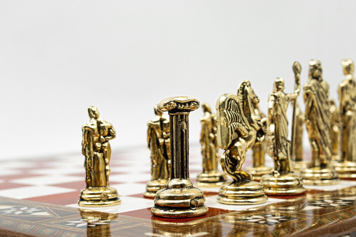 Roman Chess Set with Hidden Storage Drawer