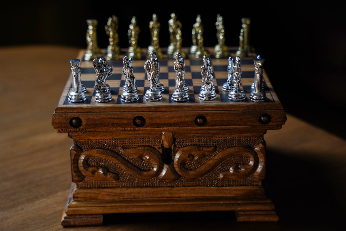 Walnut Chest Chess Set with Hidden Storage
