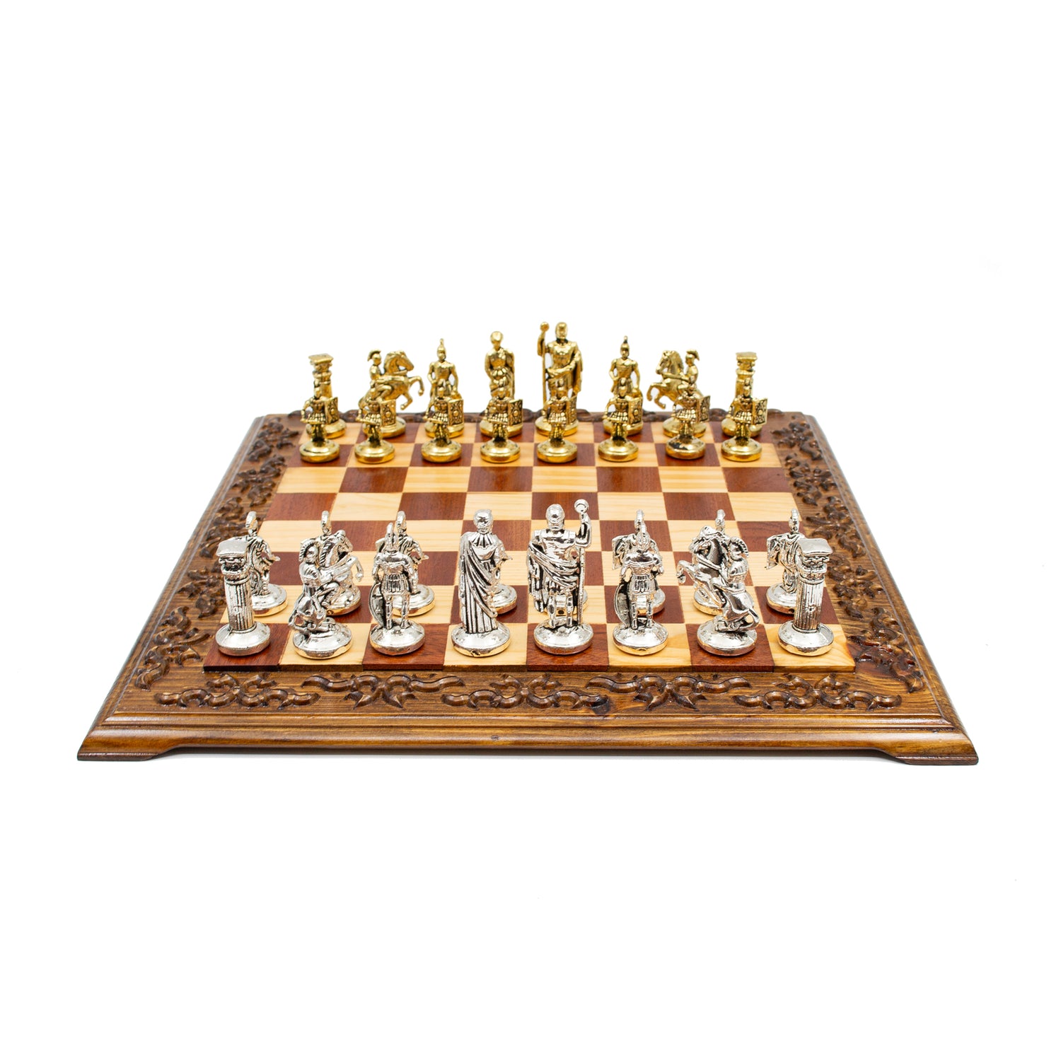 Walnut Chess Board: Silver and Gold Classic Pieces - Ketohandcraft