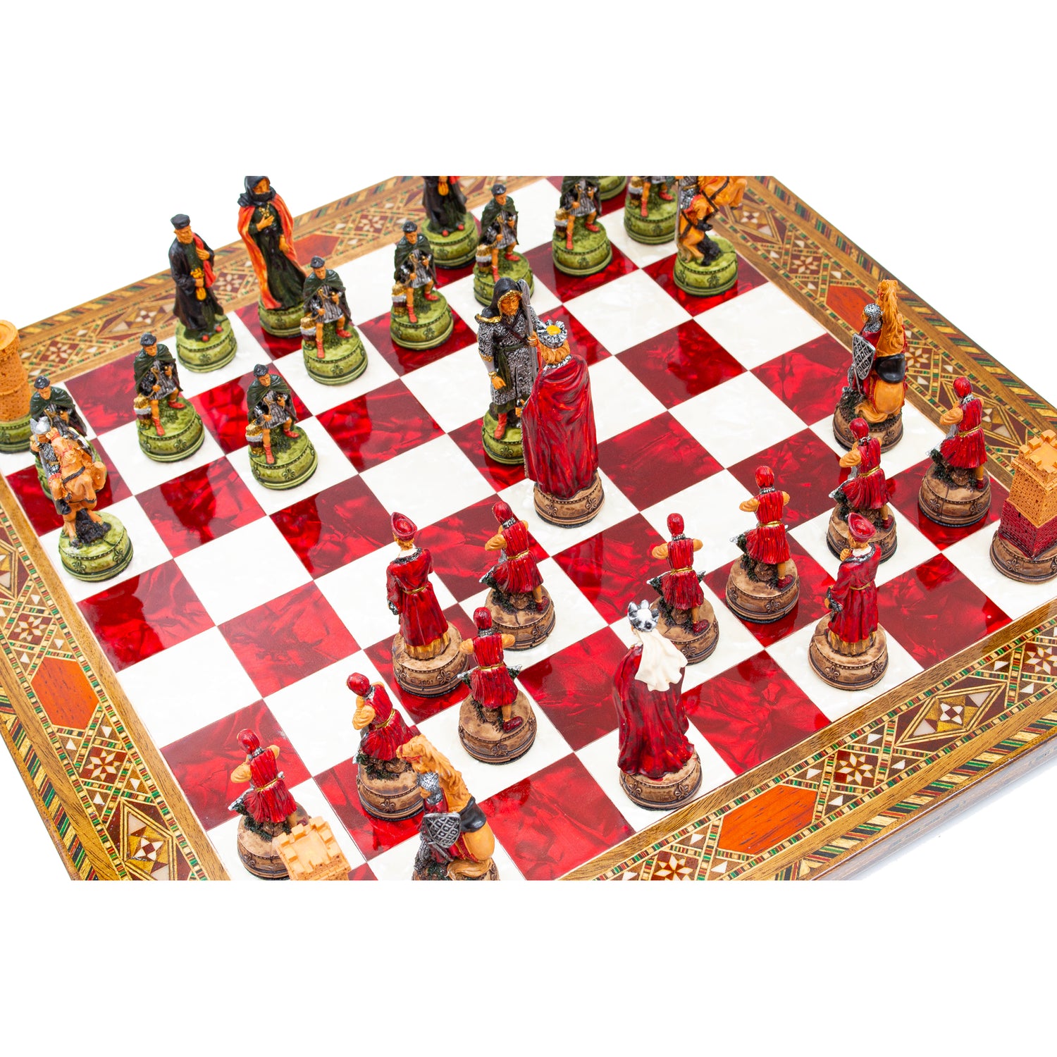 Camelot Saga Chess Set: Hand-Painted on Mosaic - Ketohandcraft