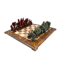 Dragon Chess Set: Hand-Painted on Walnut - Ketohandcraft