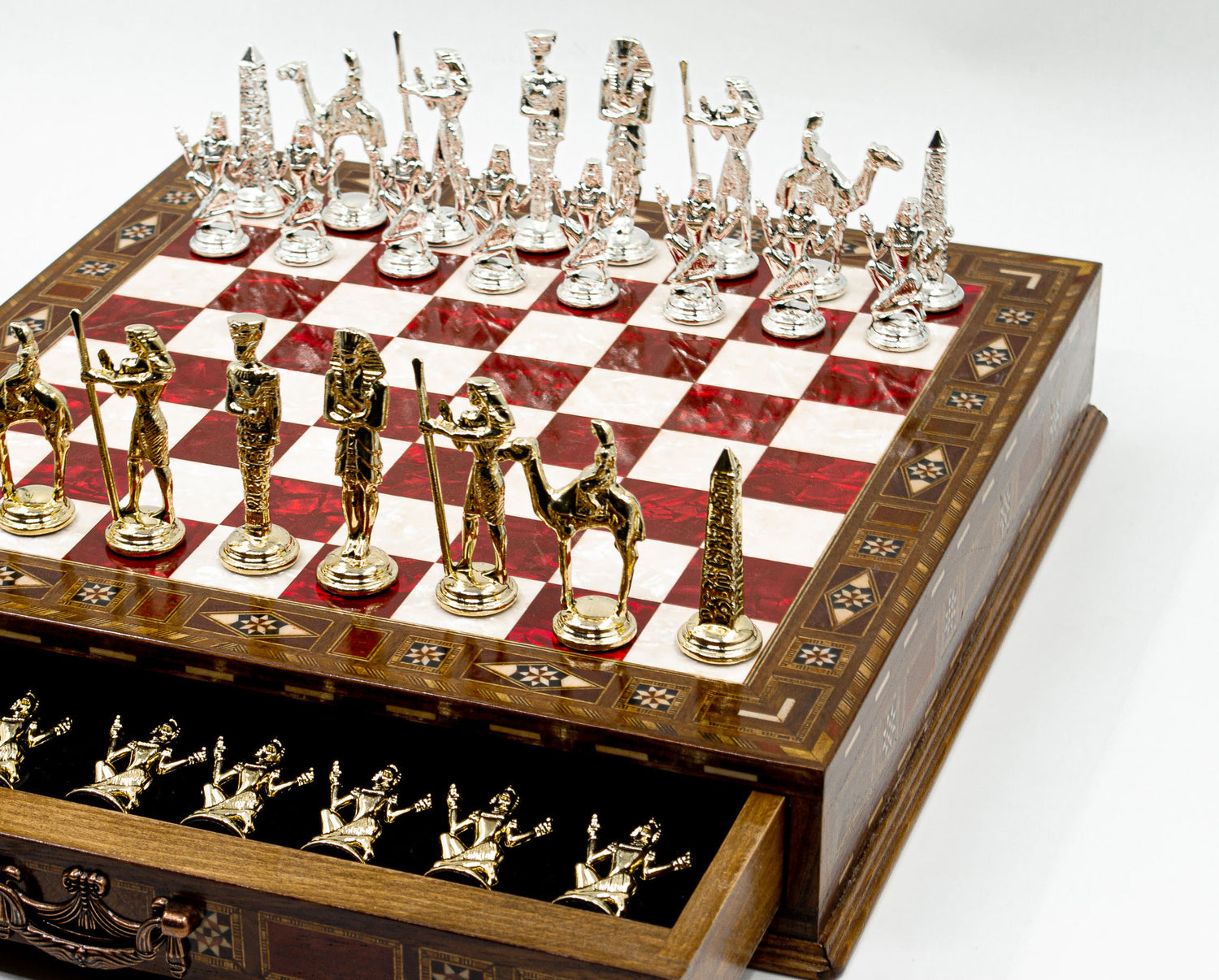 Handmade Chess Set - Egyptian: Wood with Drawer Storage - Ketohandcraft
