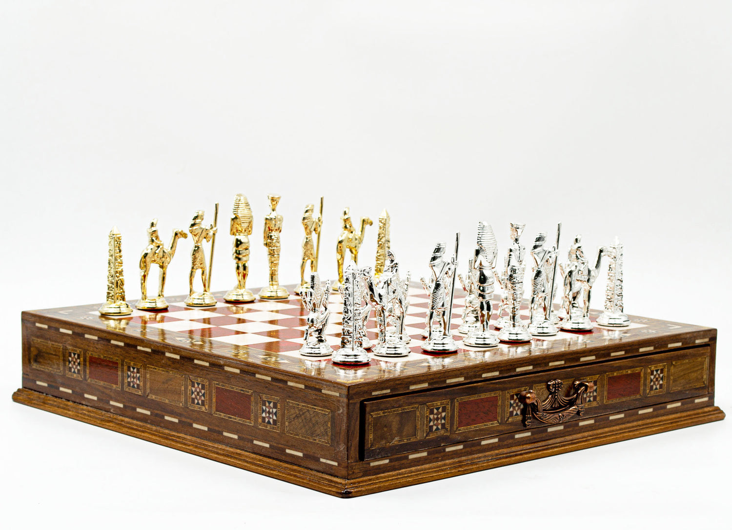 Handmade Chess Set - Egyptian: Wood with Drawer Storage - Ketohandcraft
