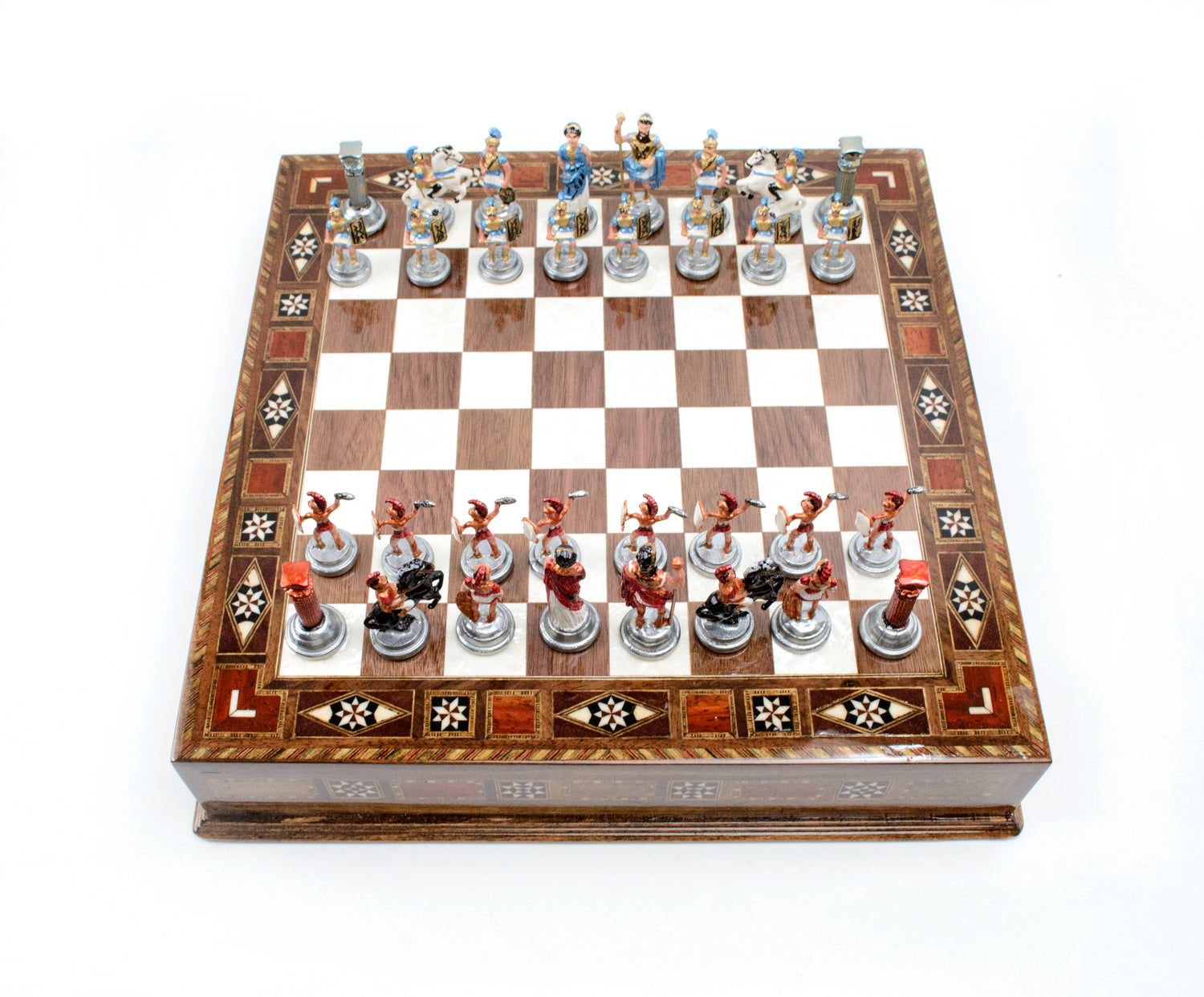 Handmade Chess Set - Romans: Wood with Drawers - Ketohandcraft