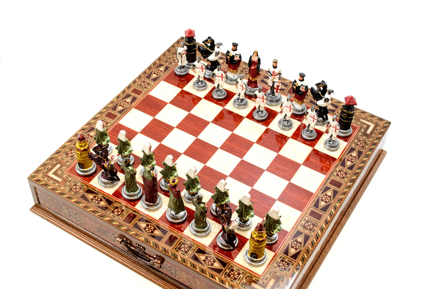 Handmade Chess Set - Ottoman Crusaders: Wood with Drawer - Ketohandcraft