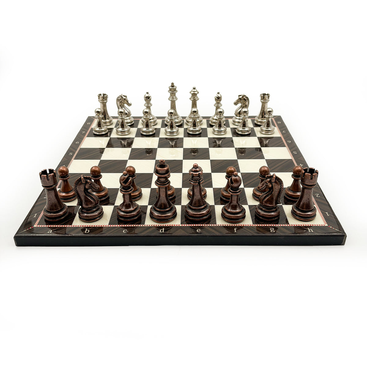 Walnut Pattern Chess Set with Metal Pieces