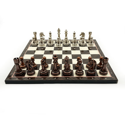 Walnut Pattern Chess Set with Metal Pieces