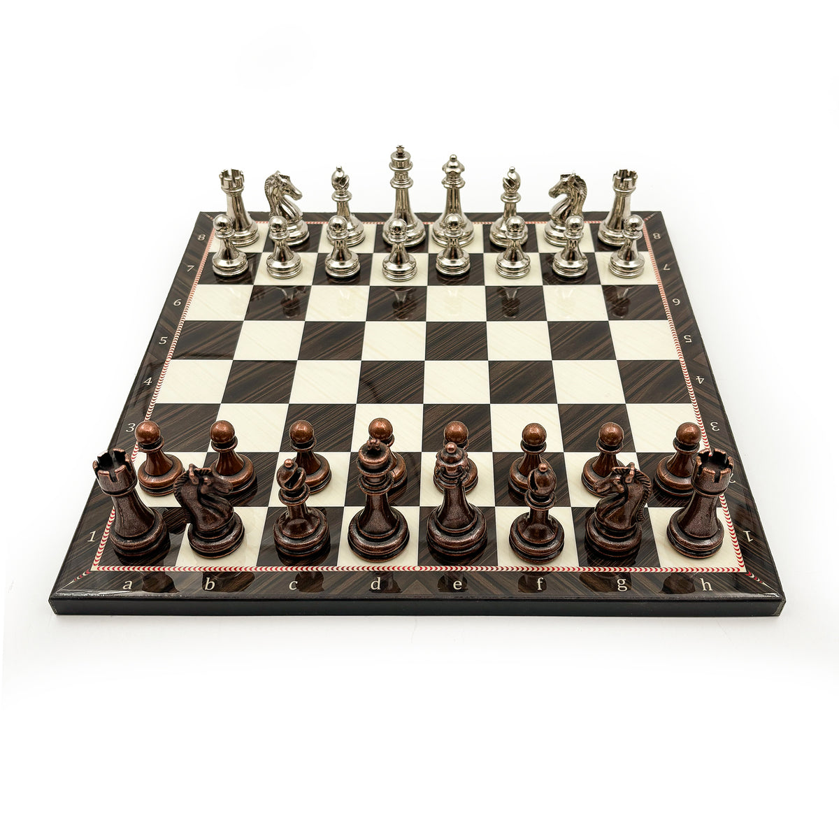 Walnut Pattern Chess Set with Metal Pieces