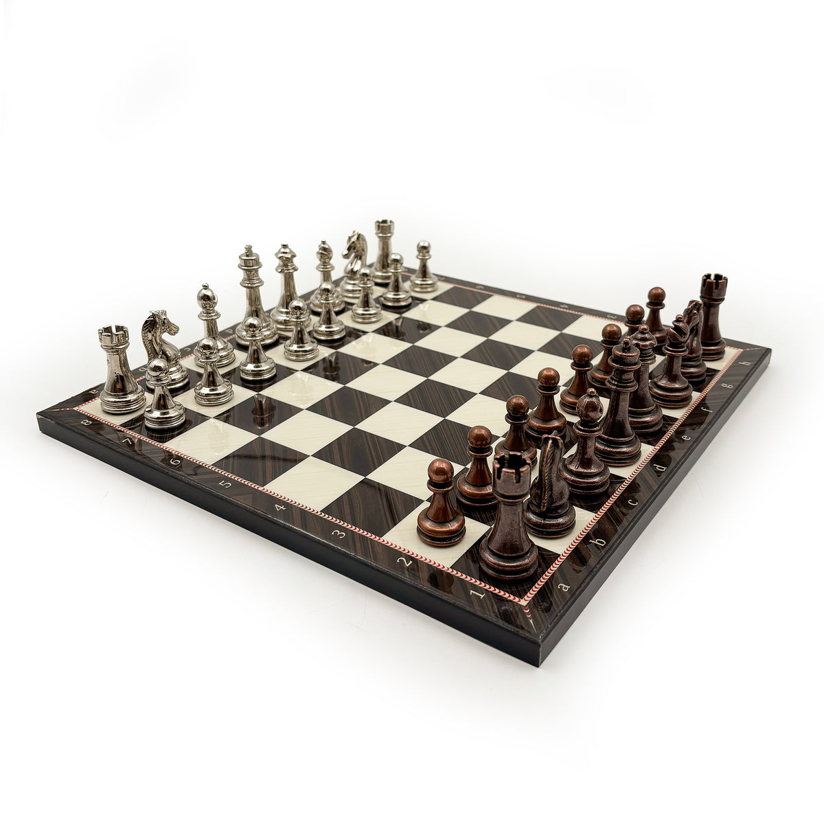 Walnut Pattern Chess Set with Metal Pieces