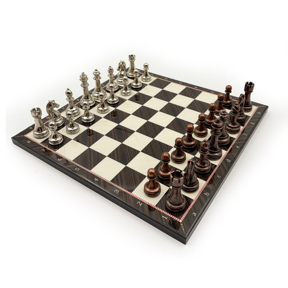 Walnut Pattern Chess Set with Metal Pieces