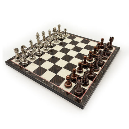 Walnut Pattern Chess Set with Metal Pieces