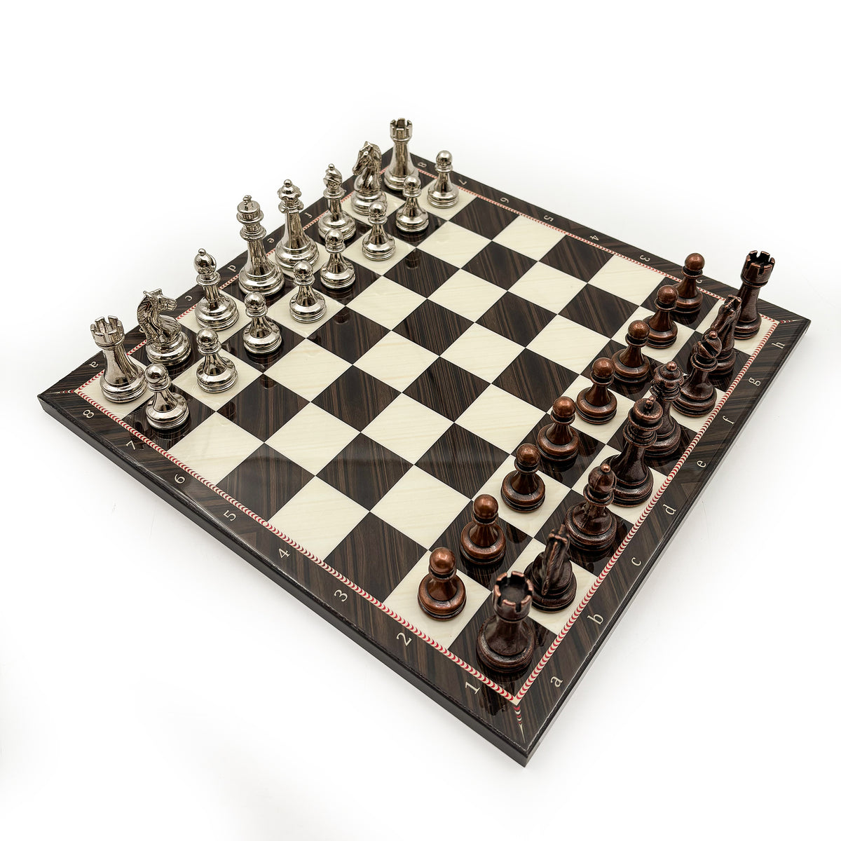 Walnut Pattern Chess Set with Metal Pieces