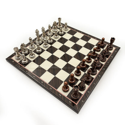 Walnut Pattern Chess Set with Metal Pieces