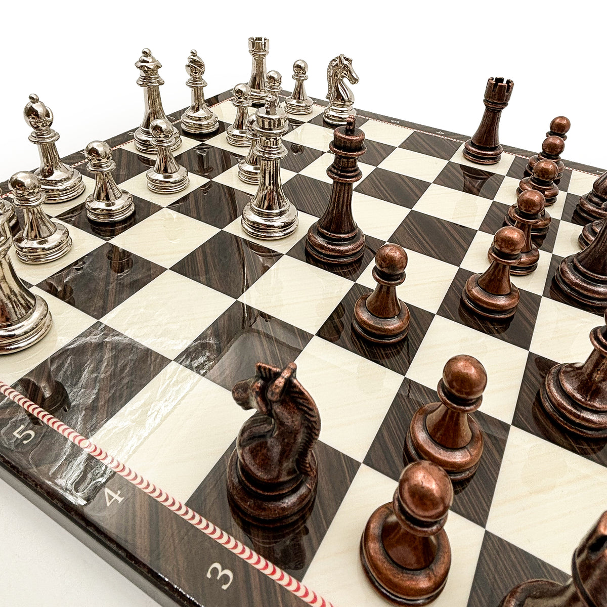 Walnut Pattern Chess Set with Metal Pieces