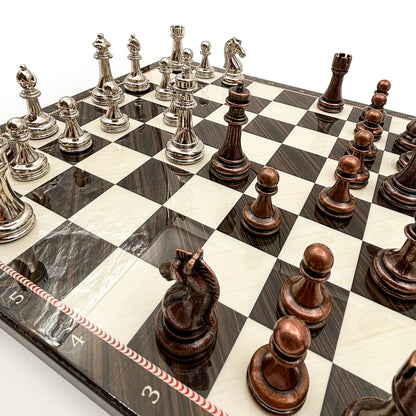 Walnut Pattern Chess Set with Metal Pieces