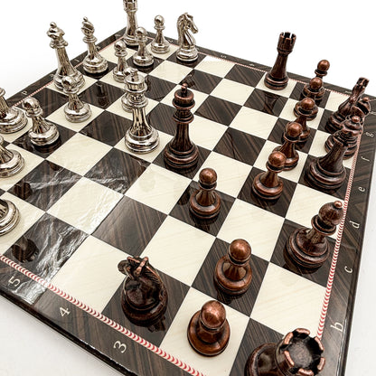 Walnut Pattern Chess Set with Metal Pieces