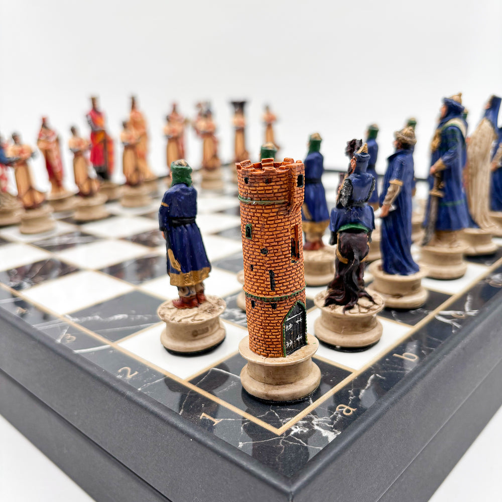 Hand-Painted Chess Set in Wooden Box