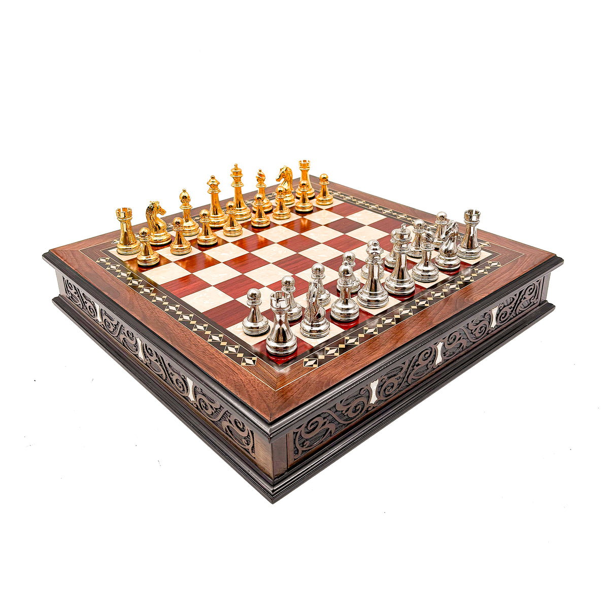 Round Handcrafted Chess Board – Metal Pieces