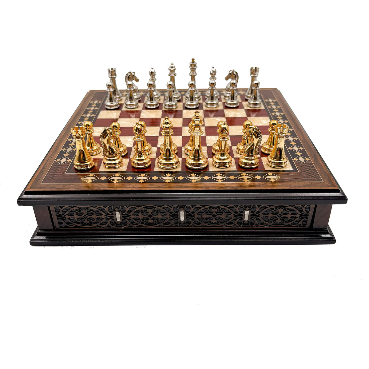 Round Handcrafted Chess Board – Metal Pieces