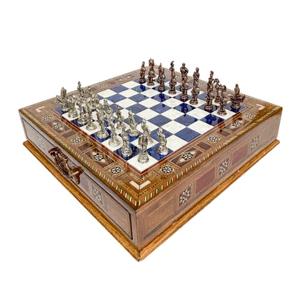 Trojan Metal Chess Set with Drawer