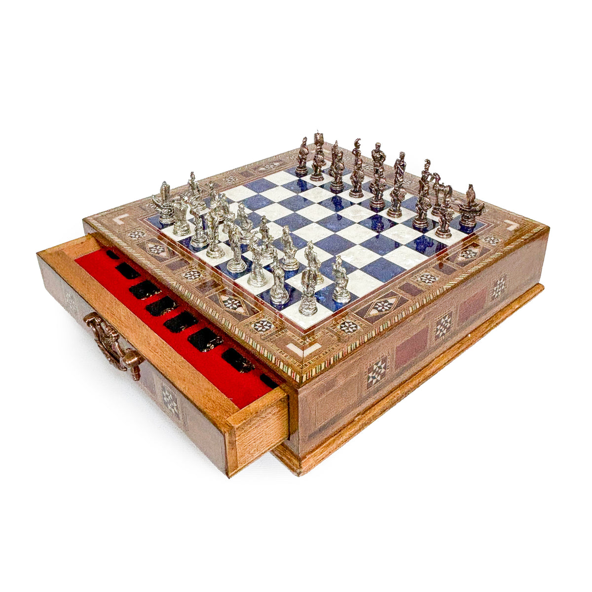 Trojan Metal Chess Set with Drawer