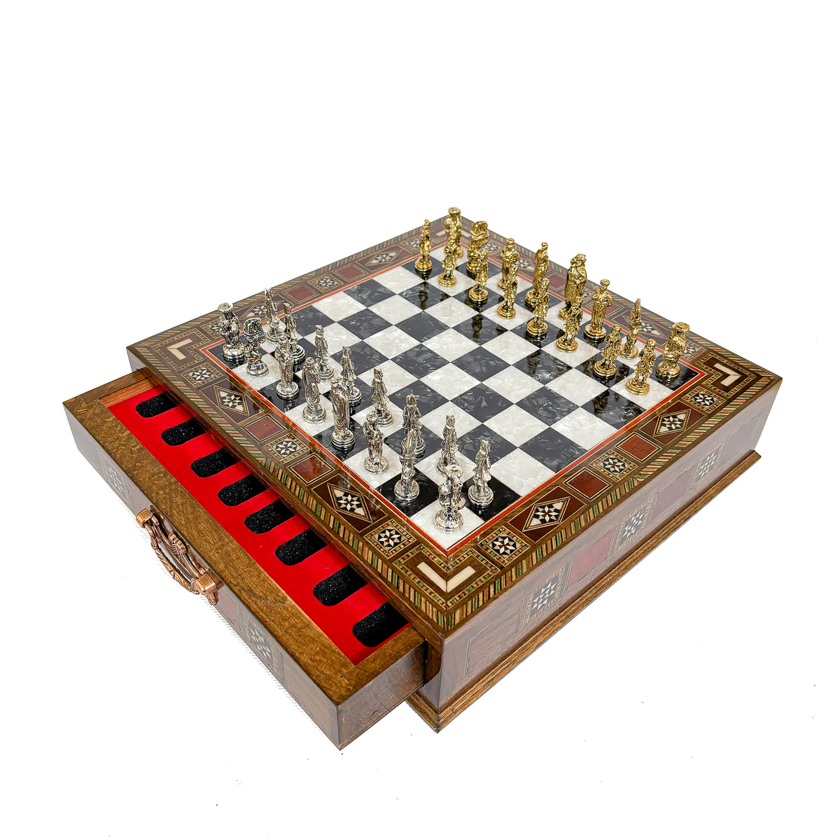 Ottoman Metal Chess Set with Drawer