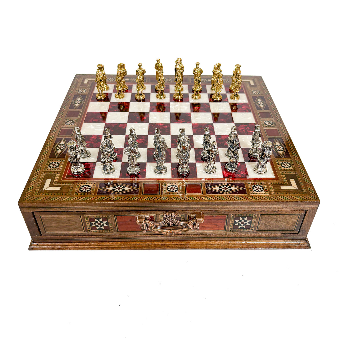 Ottoman Metal Chess Set with Drawer