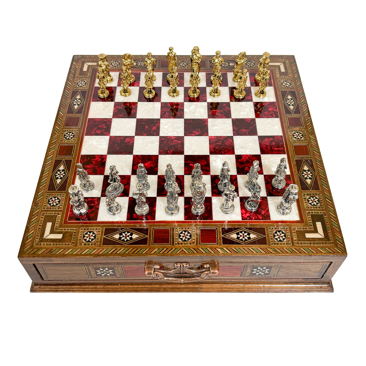 Ottoman Metal Chess Set with Drawer