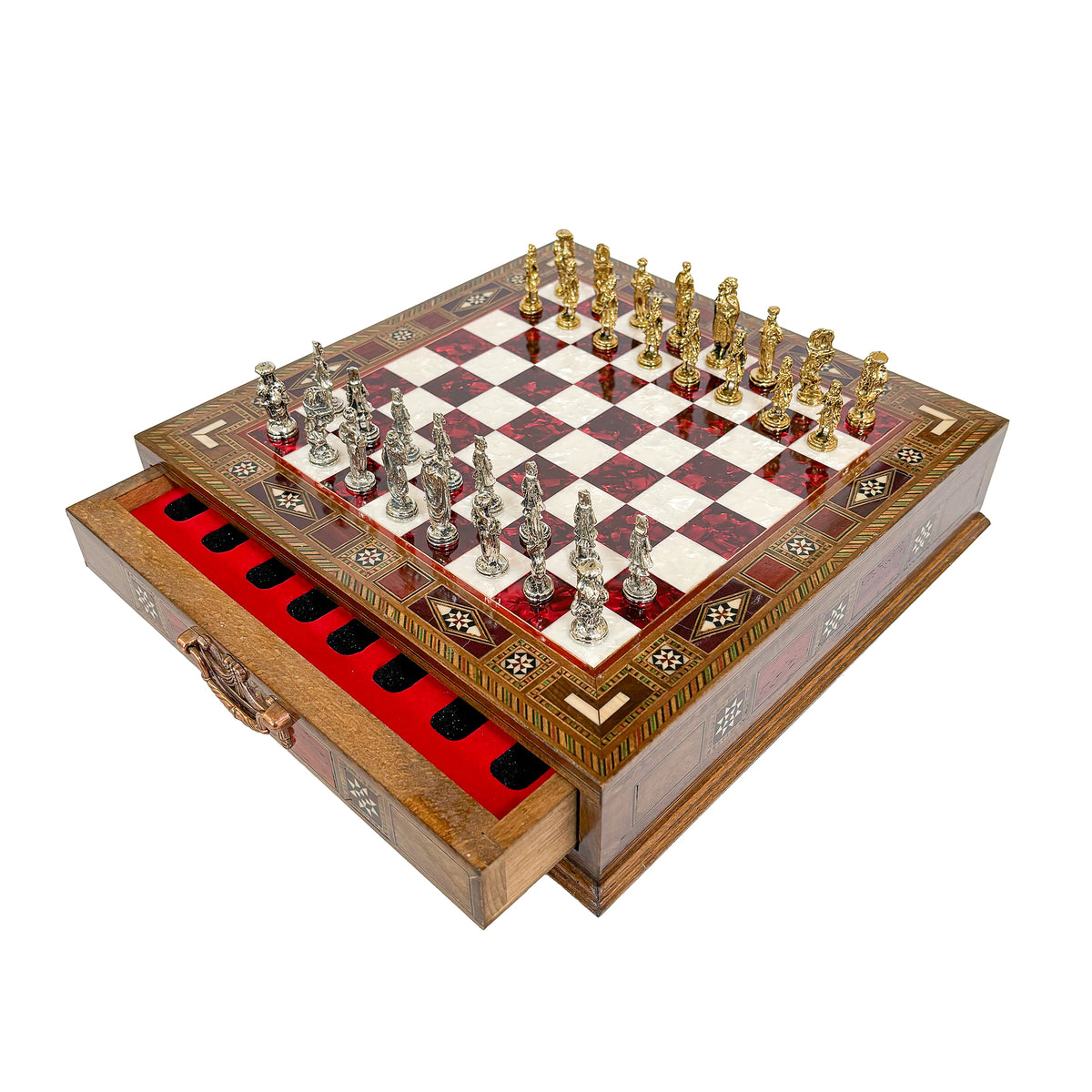 Ottoman Metal Chess Set with Drawer