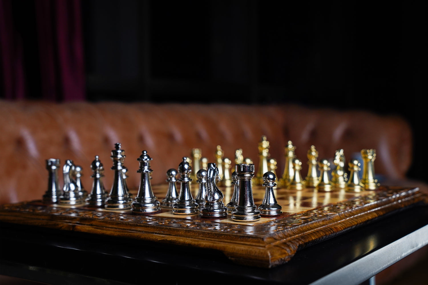 Classic Walnut Chess Set: Hand-Carved with Gold and Silver Pieces - Ketohandcraft