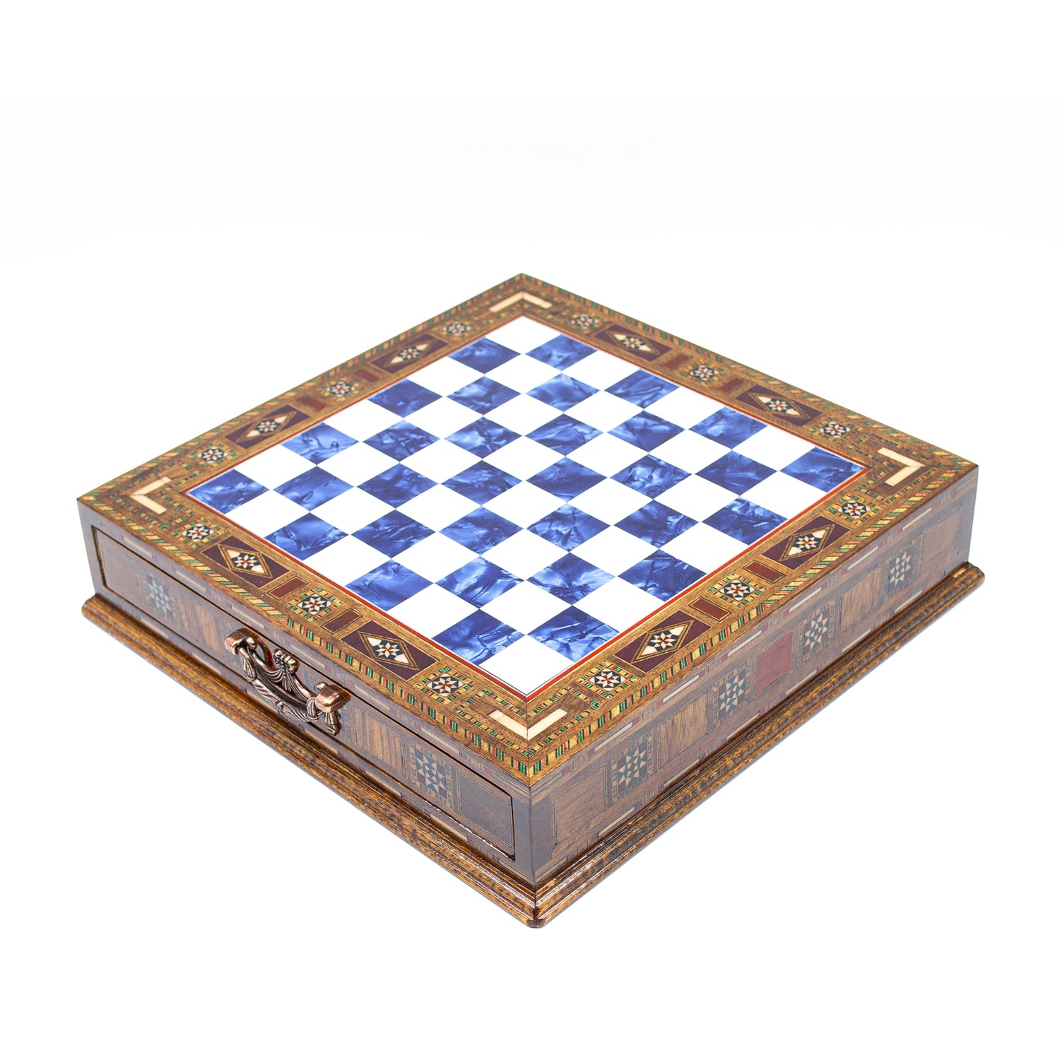Blue Wooden Chess: Unique with Storage - Ketohandcraft