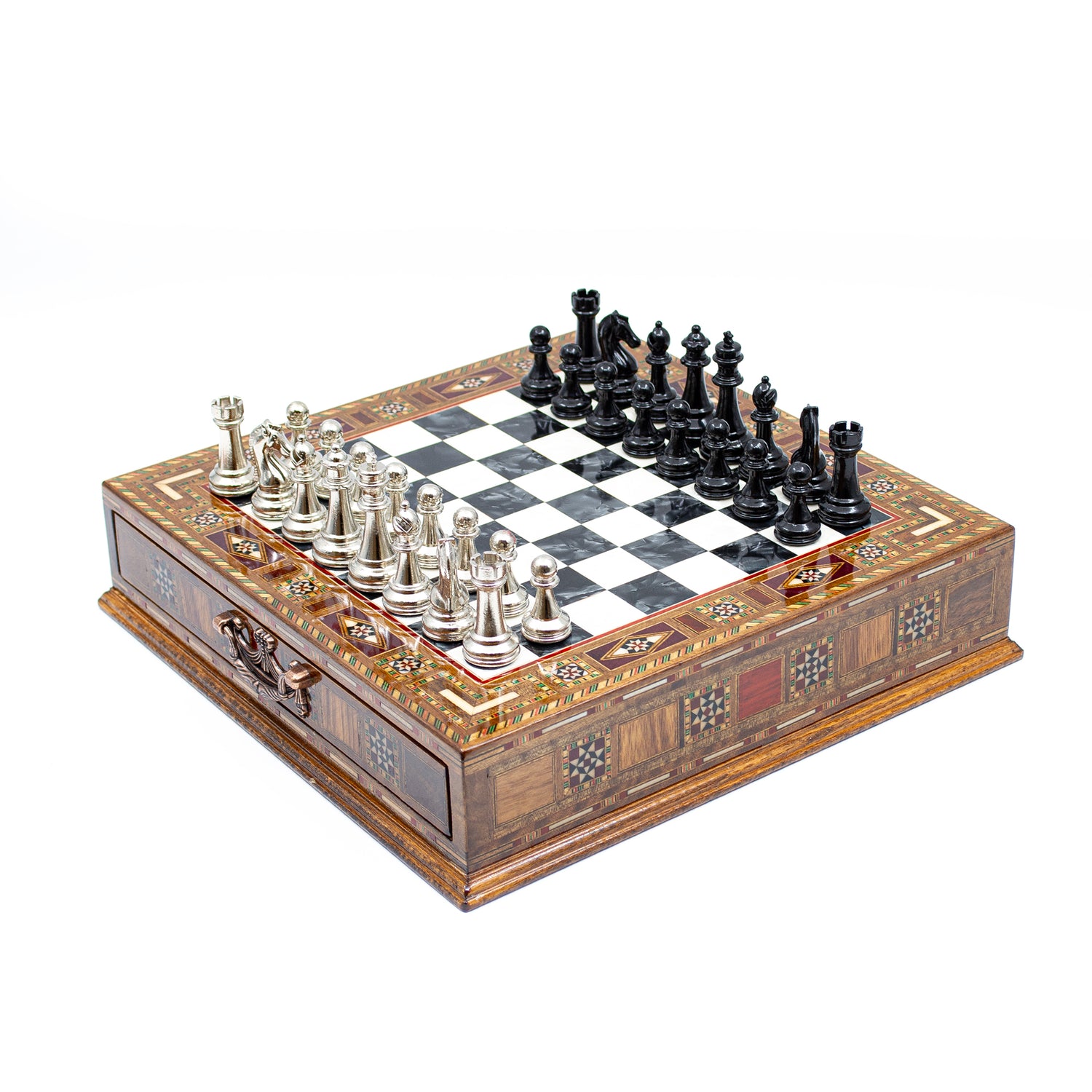 Black Wooden Chess: Unique with Storage - Ketohandcraft
