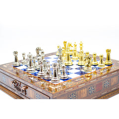 Chess Set with Drawer - Blue: Handcrafted Classic - Ketohandcraft