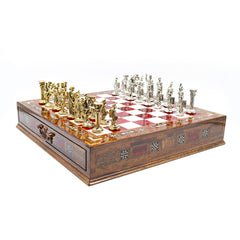Handmade Chess Set - Red: Premium Wood with Metal Pieces - Ketohandcraft