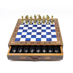 Handmade Chess Set - Blue: Premium Wood with Metal Pieces - Ketohandcraft