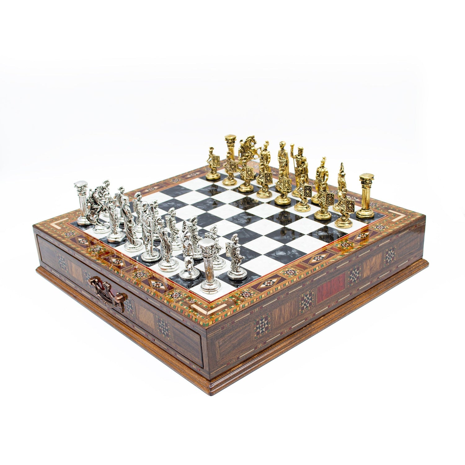 Handmade Chess Set - Black: Premium Wood with Metal Pieces - Ketohandcraft
