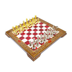 Staunton Chess Set: Gold & Silver on Red Mosaic - Ketohandcraft