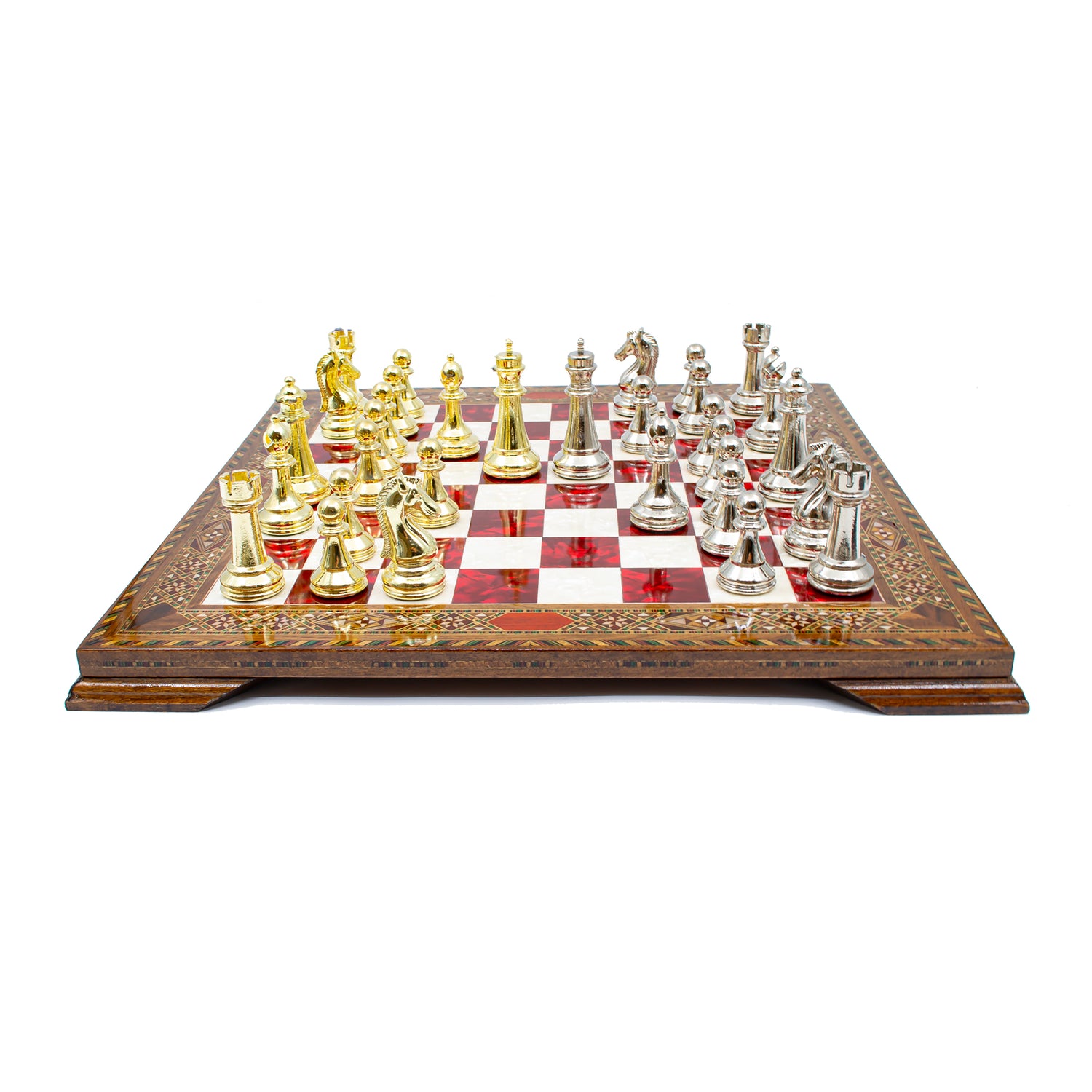 Staunton Chess Set: Gold & Silver on Red Mosaic - Ketohandcraft
