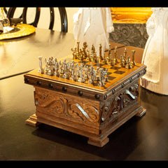 Walnut Chess Board: Hidden Storage with Luxurious Metal Pieces - Ketohandcraft