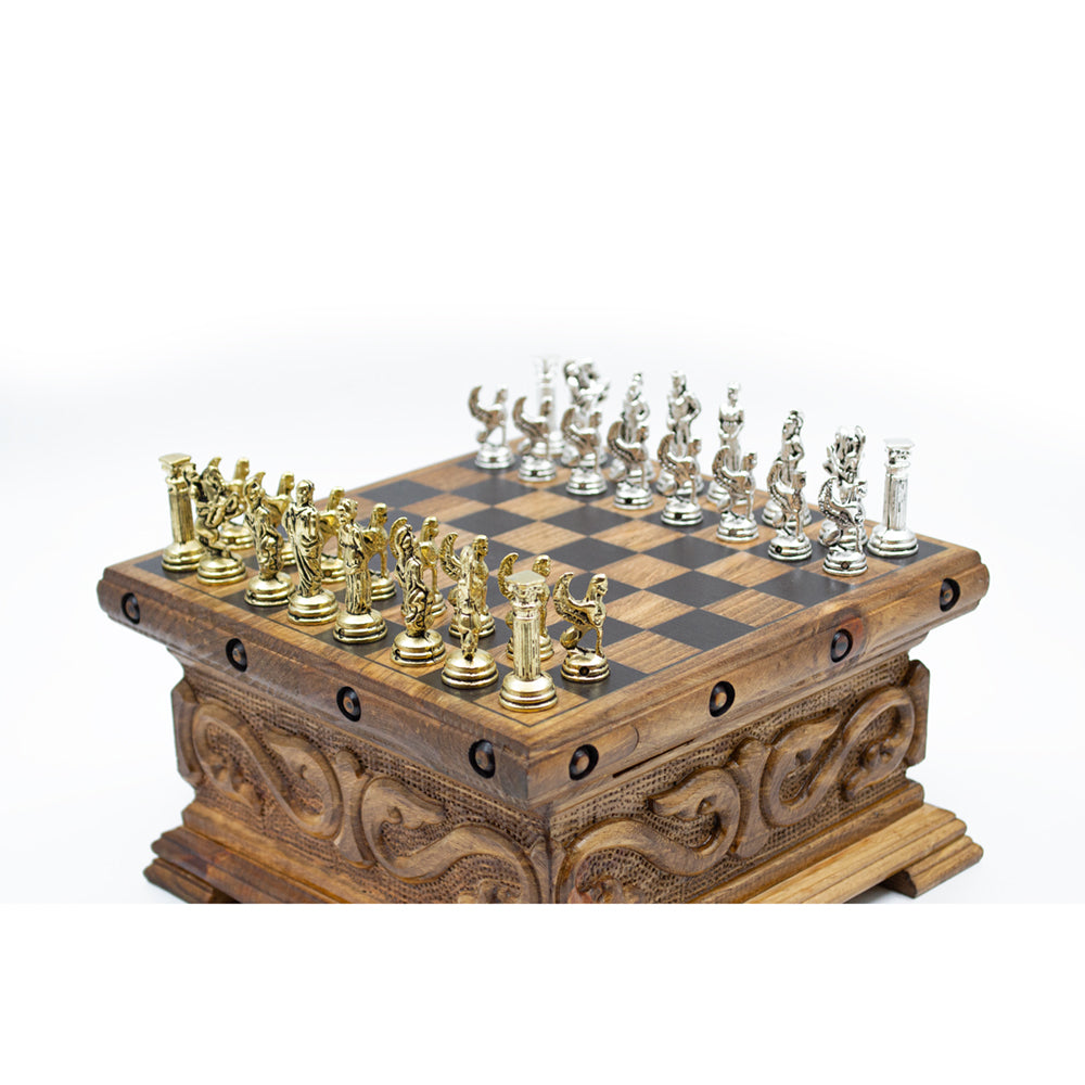 Walnut Chess Board: Hidden Storage with Luxurious Metal Pieces 