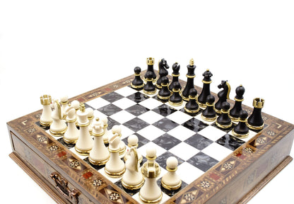 Black & Silver Chess Set with Drawer