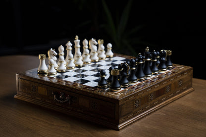 Black & Silver Chess Set with Drawer