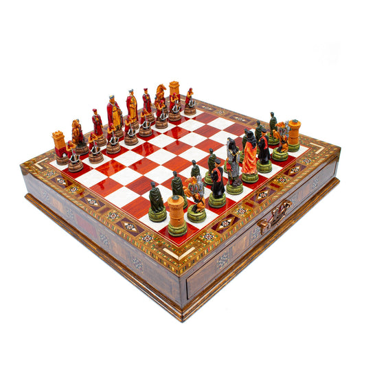 Camelot hand-painted chess set with drawer