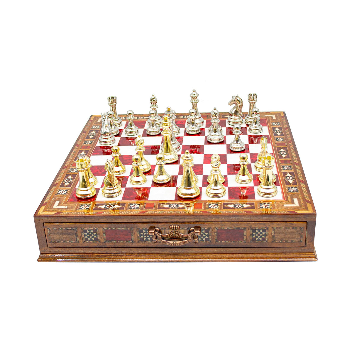 Classic Metal Chess Set with Storage Drawer