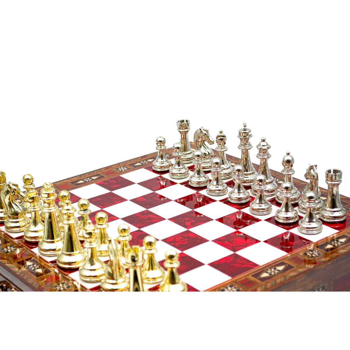 Classic Metal Chess Set with Storage Drawer