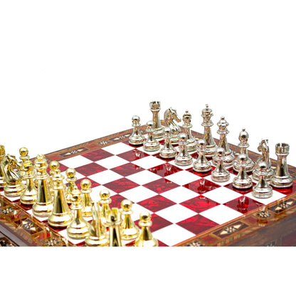 Classic Metal Chess Set with Storage Drawer