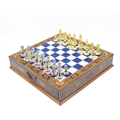 Classic Metal Chess Set with Storage Drawer