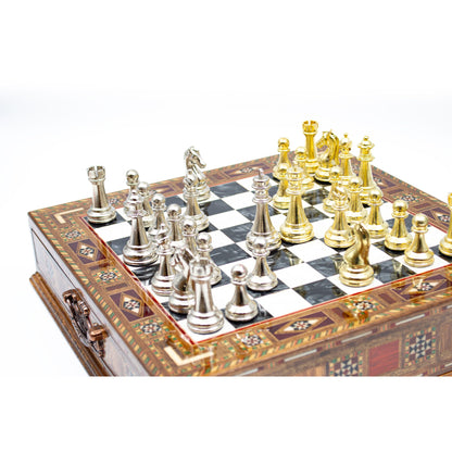 Classic Metal Chess Set with Storage Drawer